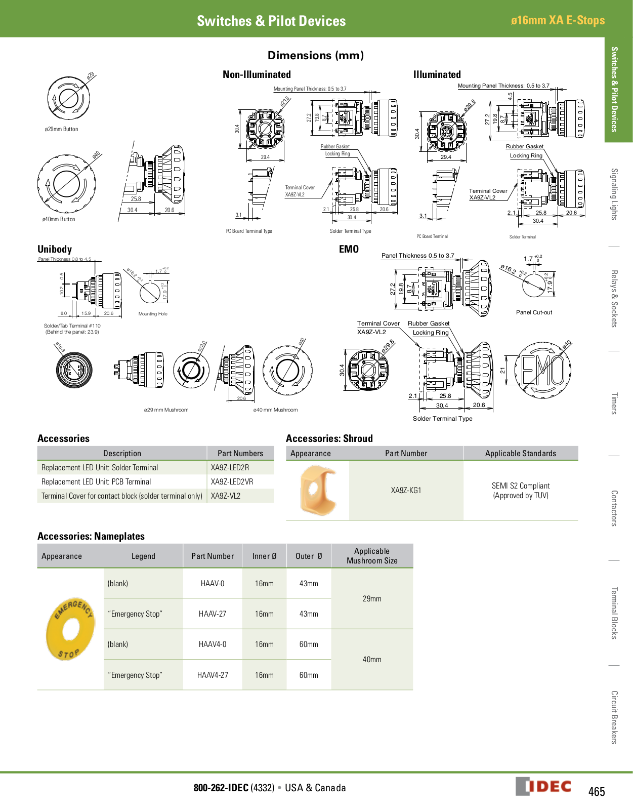 IDEC XA E-Stops Catalog Page