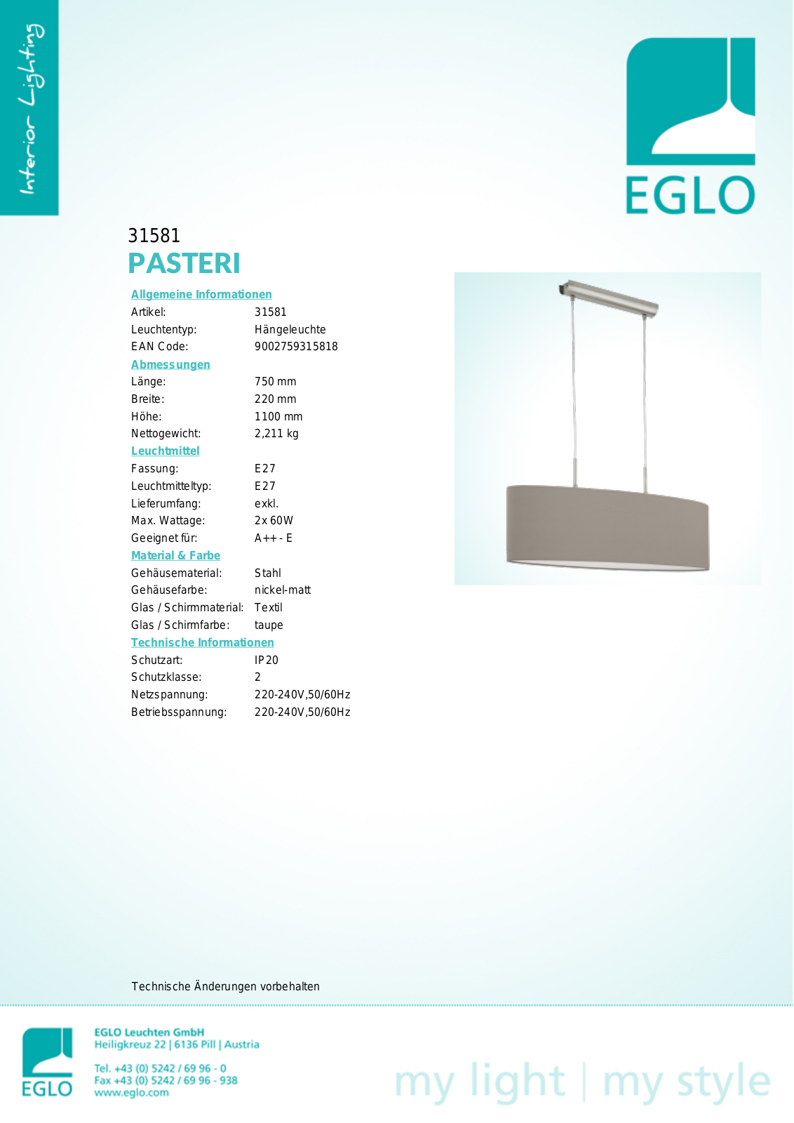 Eglo 31581 Service Manual