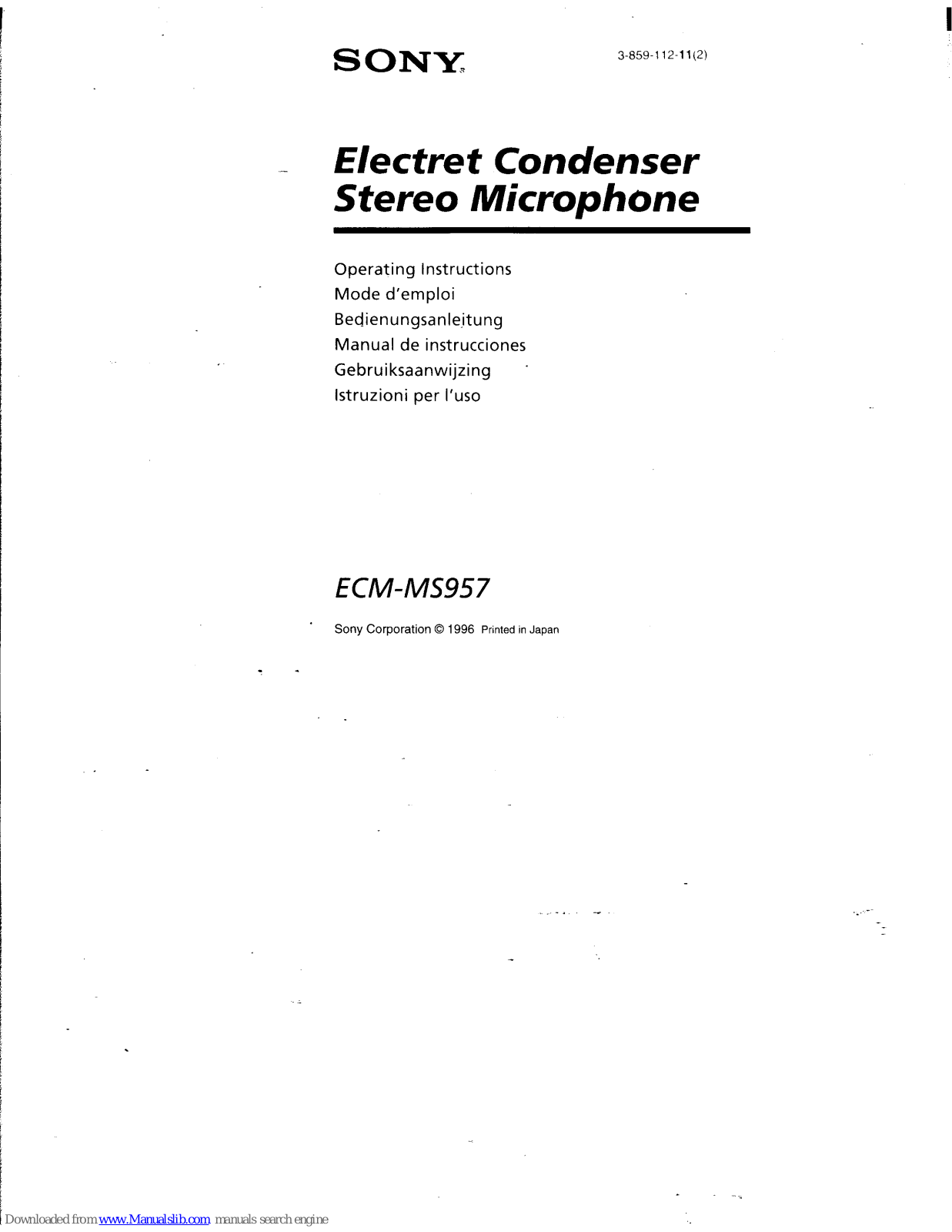 Sony ECM-MS957 - Microphone - Metallic Operating Instructions Manual