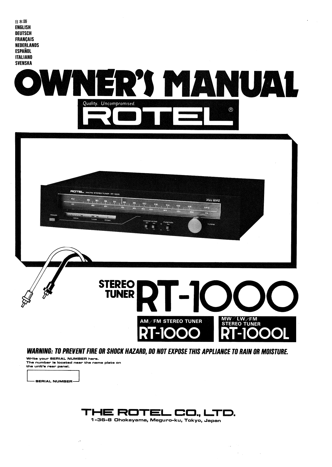 Rotel RT-1000 User Manual