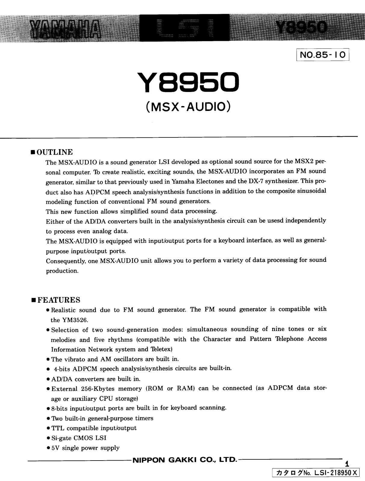 Yamaha Y8950 Datasheet