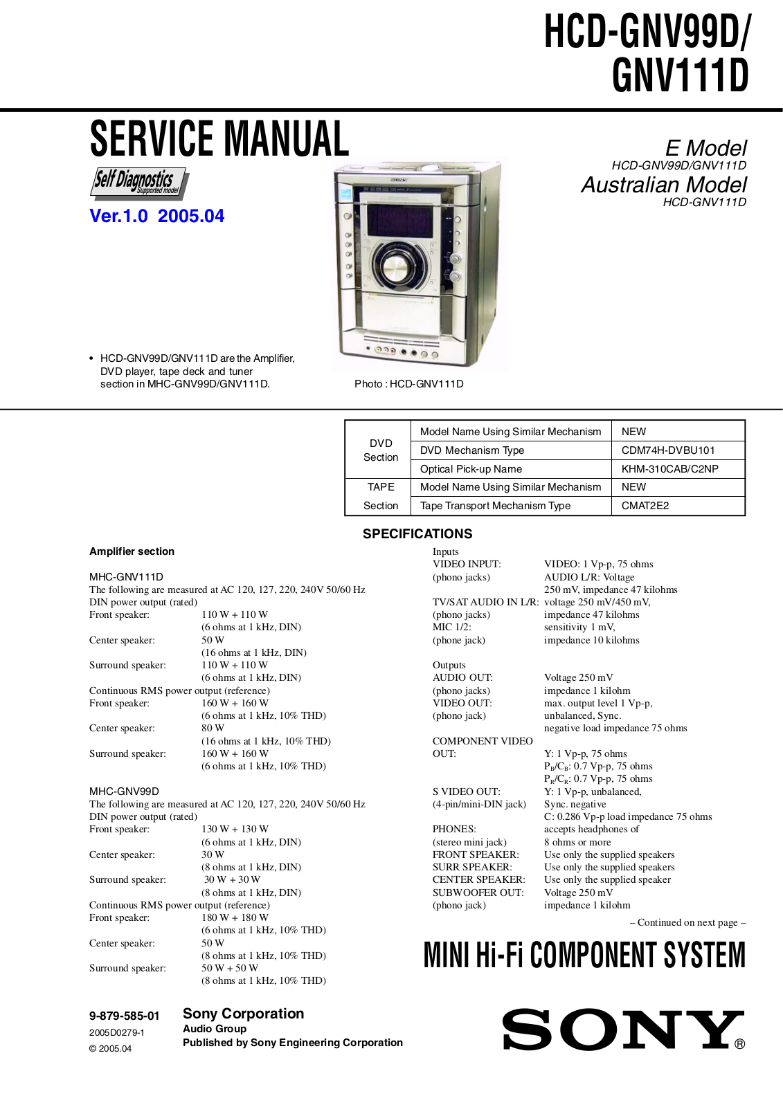Sony HCD-GNV99D, HCD-GNV111D Service Manual