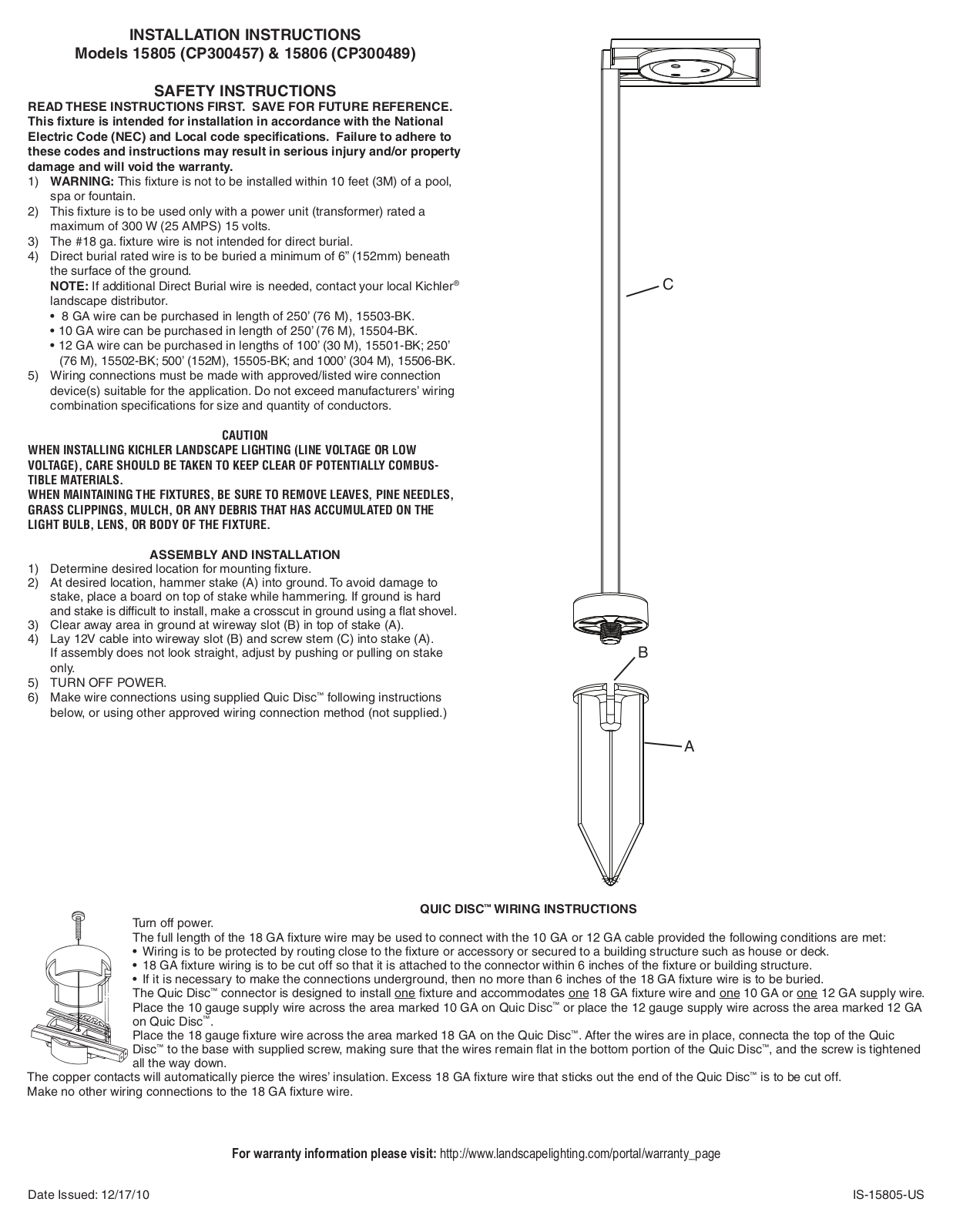 Kichler 15805 User Manual