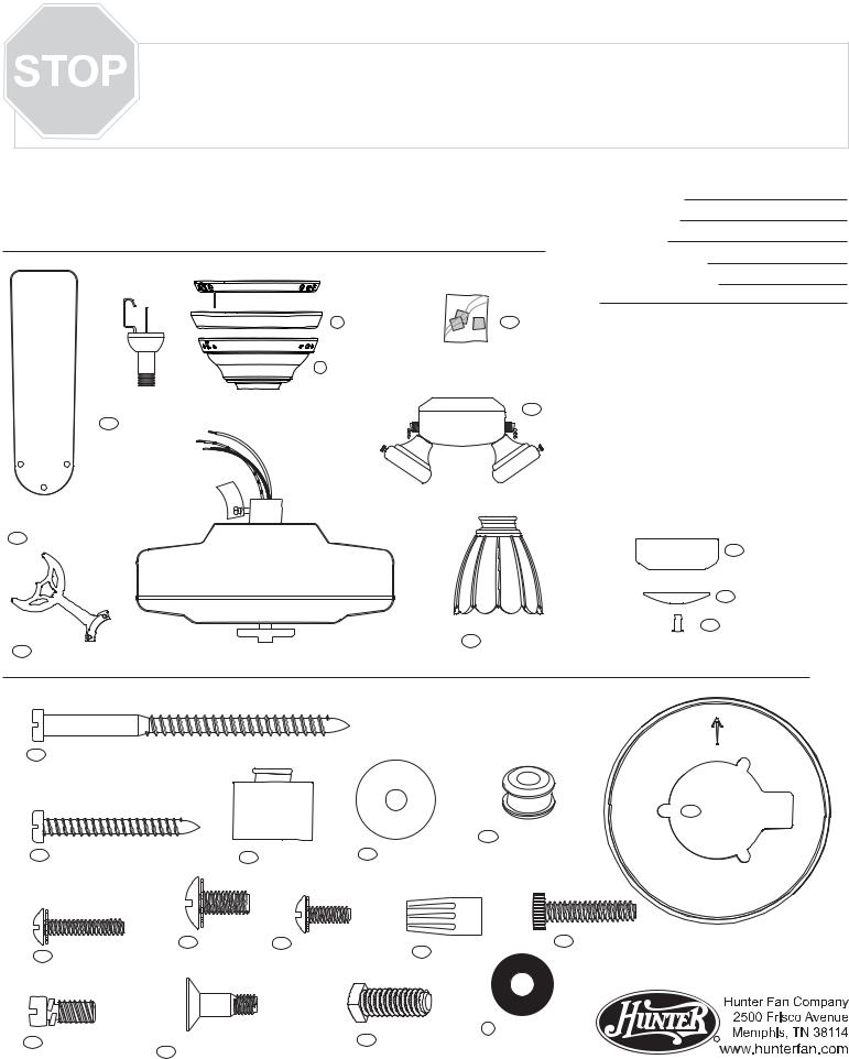 Hunter Fan 25579 25582 25578 25583 25587 User Manual - Hunter Ceiling Fan Parts Diagram