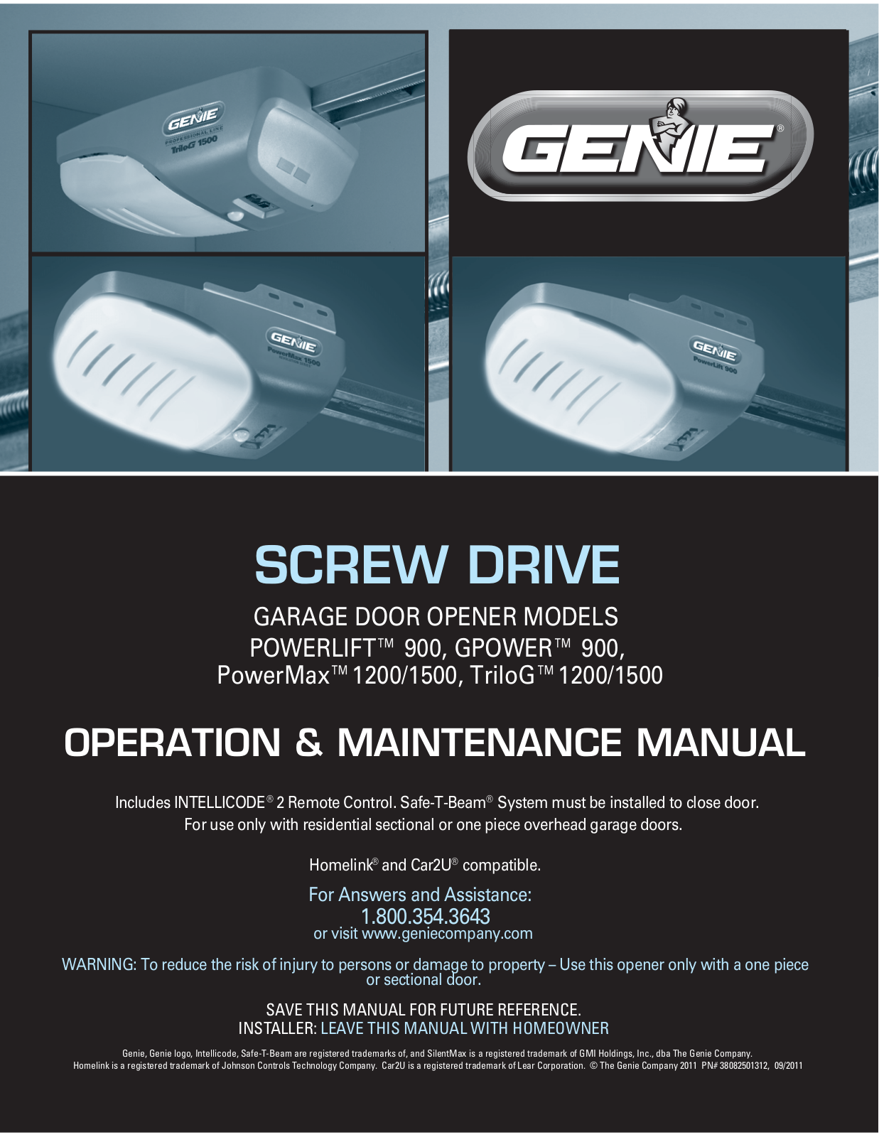 Genie TRUE, GPOWER 900, 1200, 1500, POWERLIFT 900 User Manual