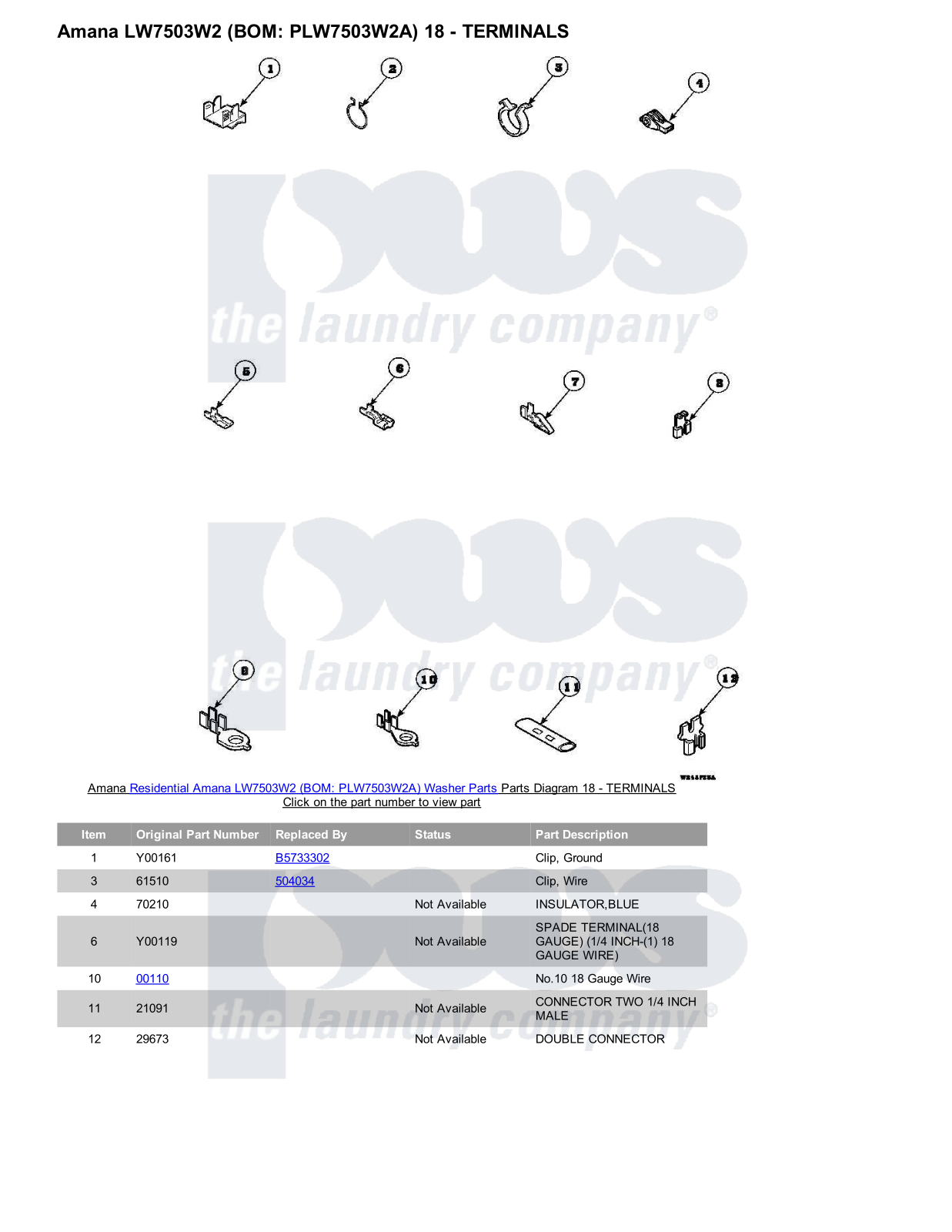 Amana LW7503W2 Parts Diagram