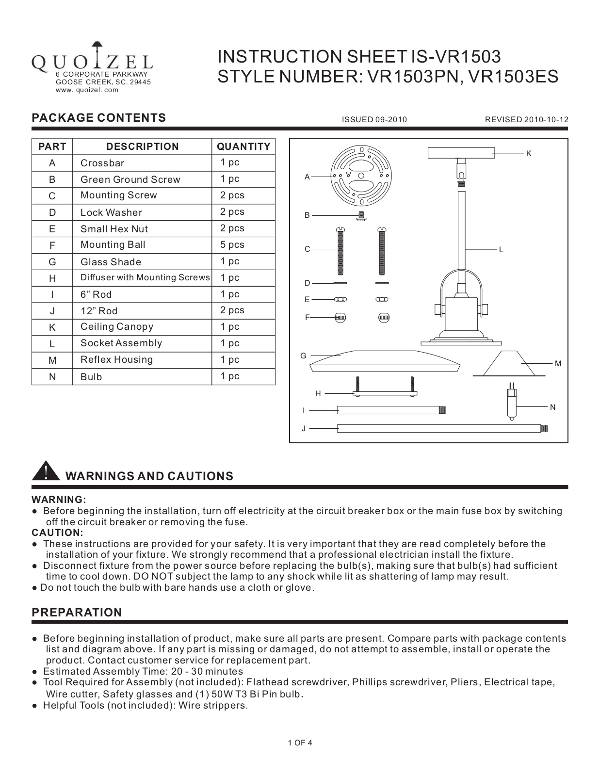 Quoizel VR1503ES User Manual