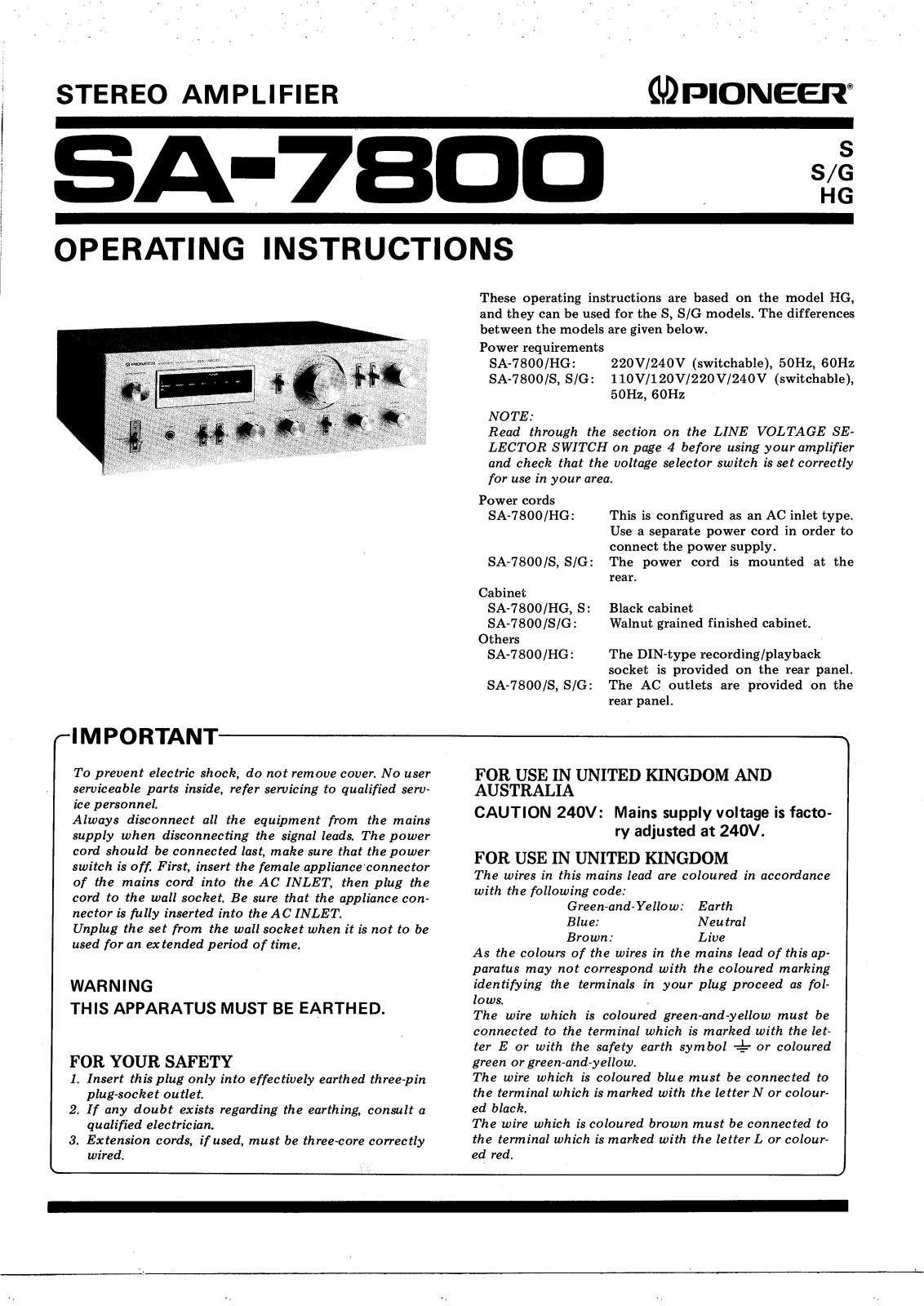 Pioneer SA-7800 Owners manual