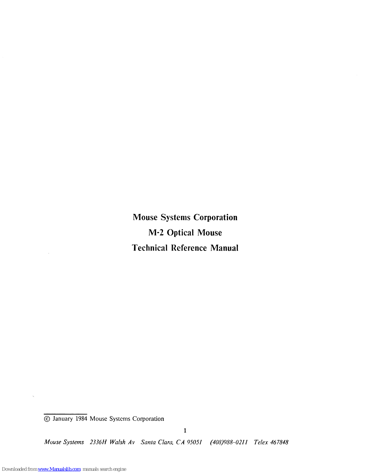 Mouse Systems Corporation M-2 Technical Reference Manual - ManualMachine.com