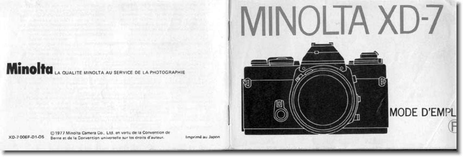 MINOLTA XD-7 Manuel de l’utilisateur