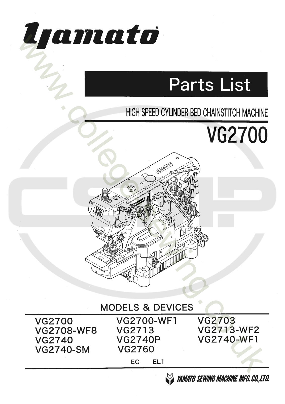 Yamato VG2708-WF8, VG2740, VG2740-SM, VG2700-WF1, VG2713 Parts Book