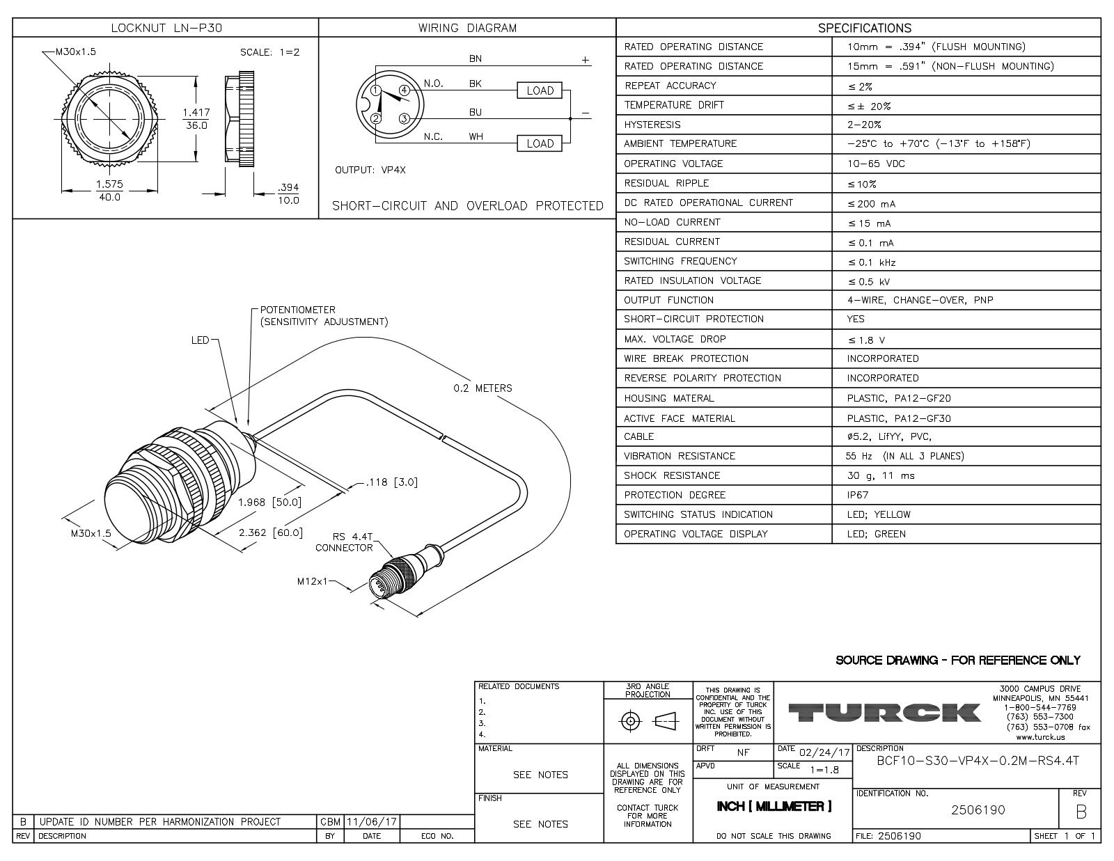 Turck BCF10-S30-VP4X-0.2-RS4.4T Data Sheet