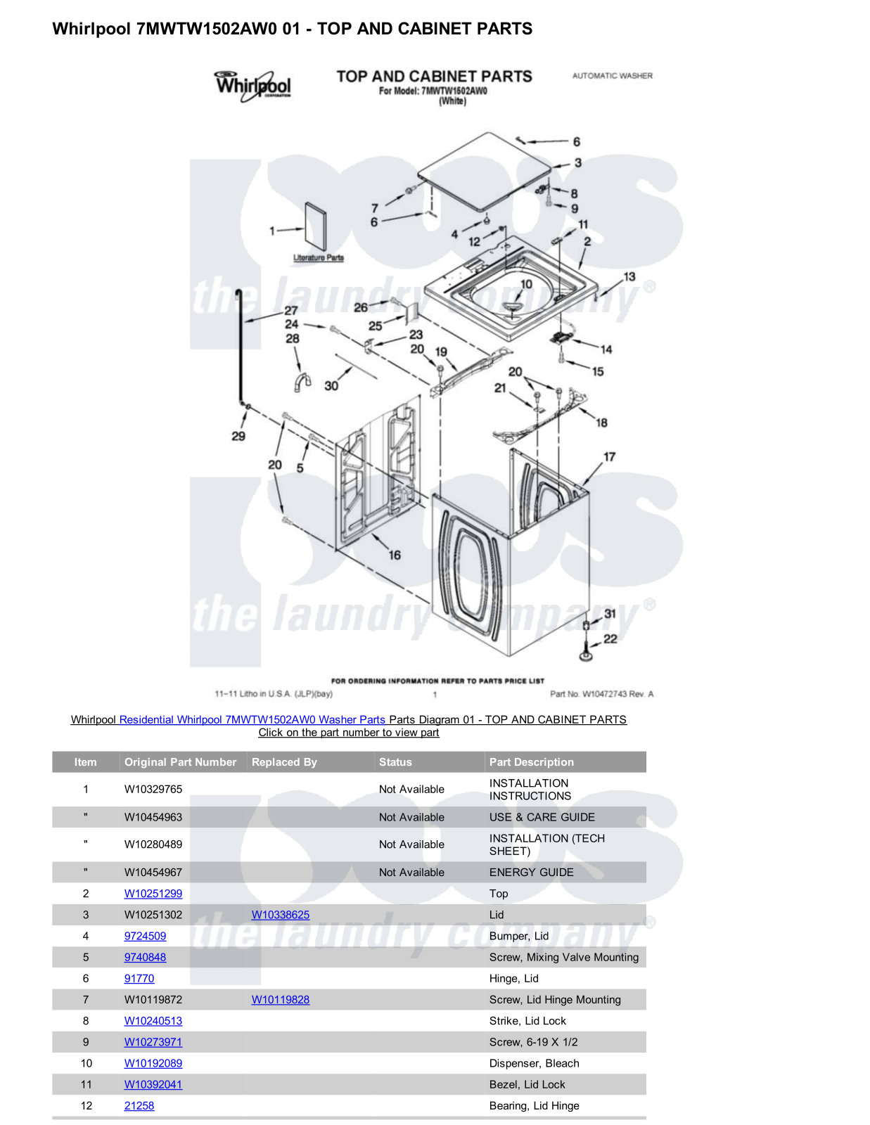 Whirlpool 7MWTW1502AW0 Parts Diagram