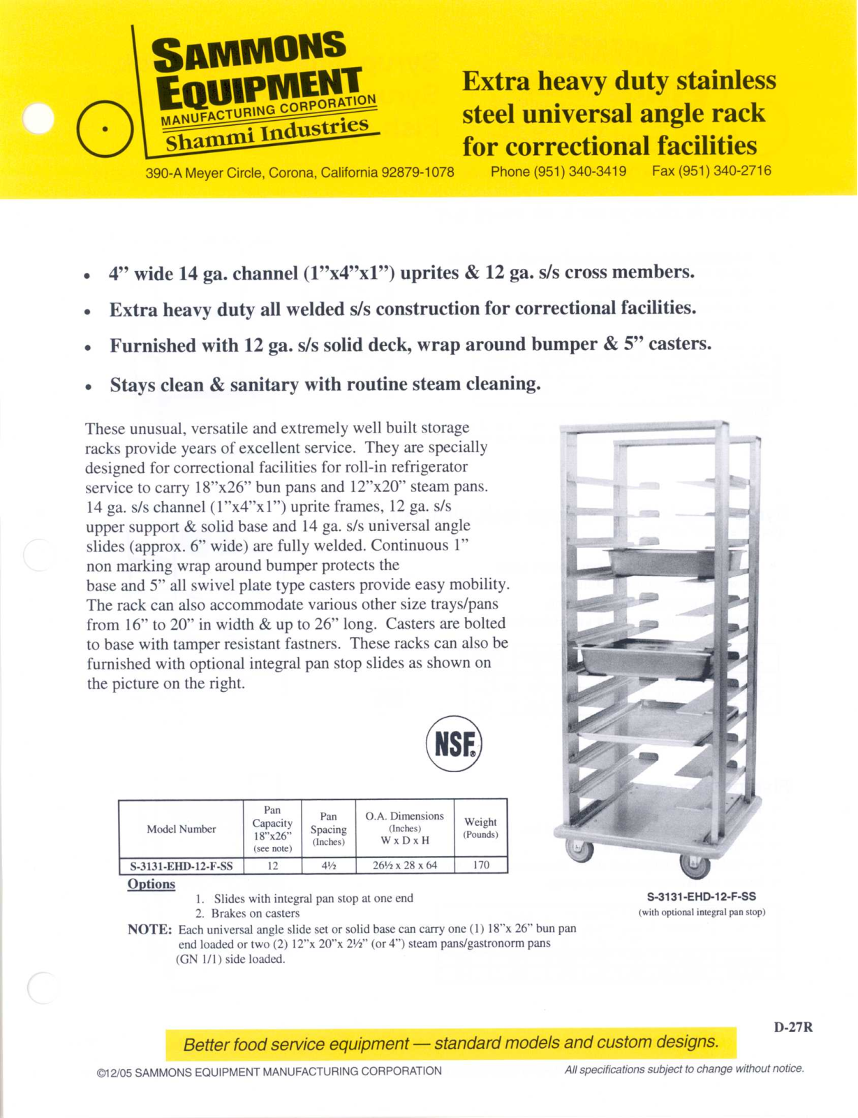 Sammons Equipment S-3131-EHD-12-F-SS User Manual