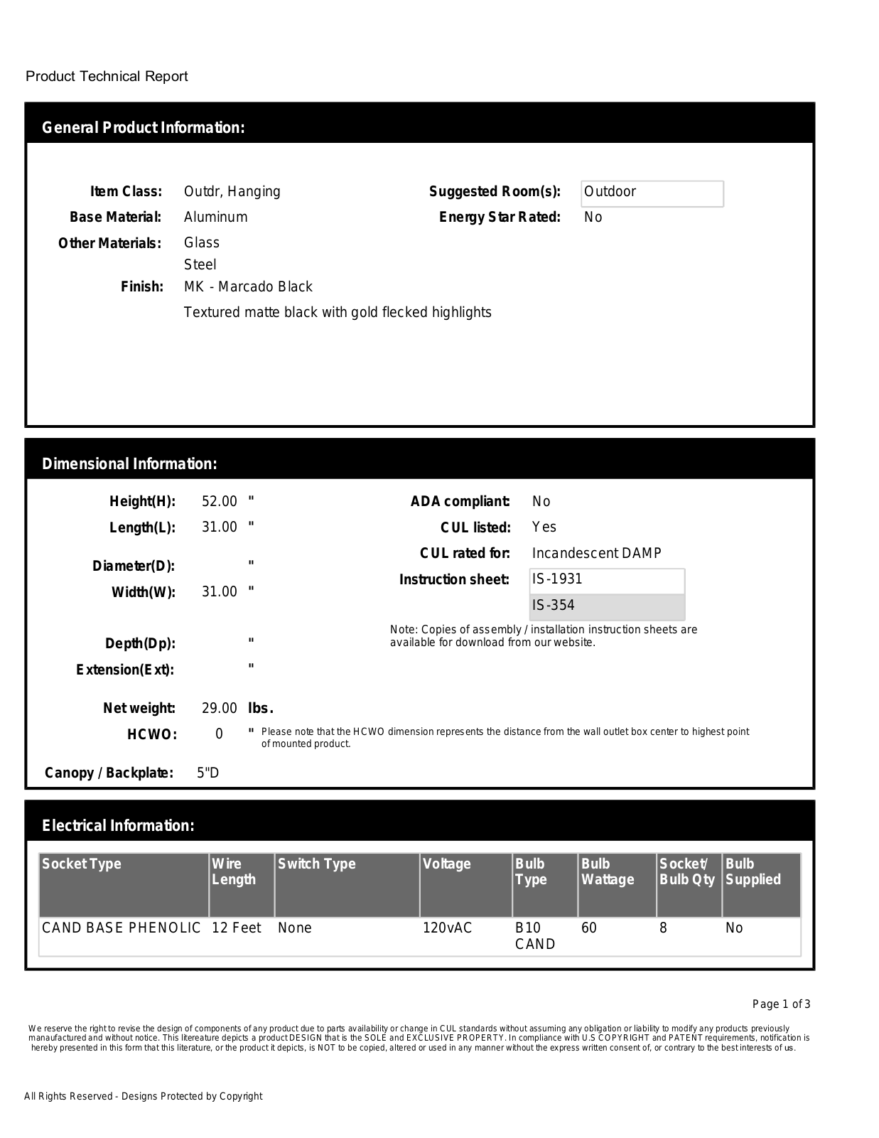 Lark Manor™ W001539245 Specifications