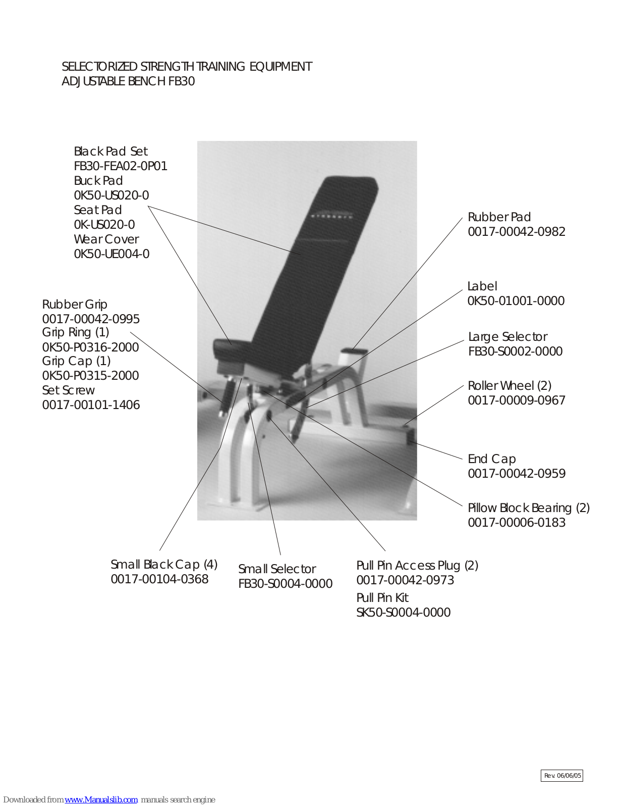 Life Fitness Adjustable Bench 30FB, FB30 Parts List