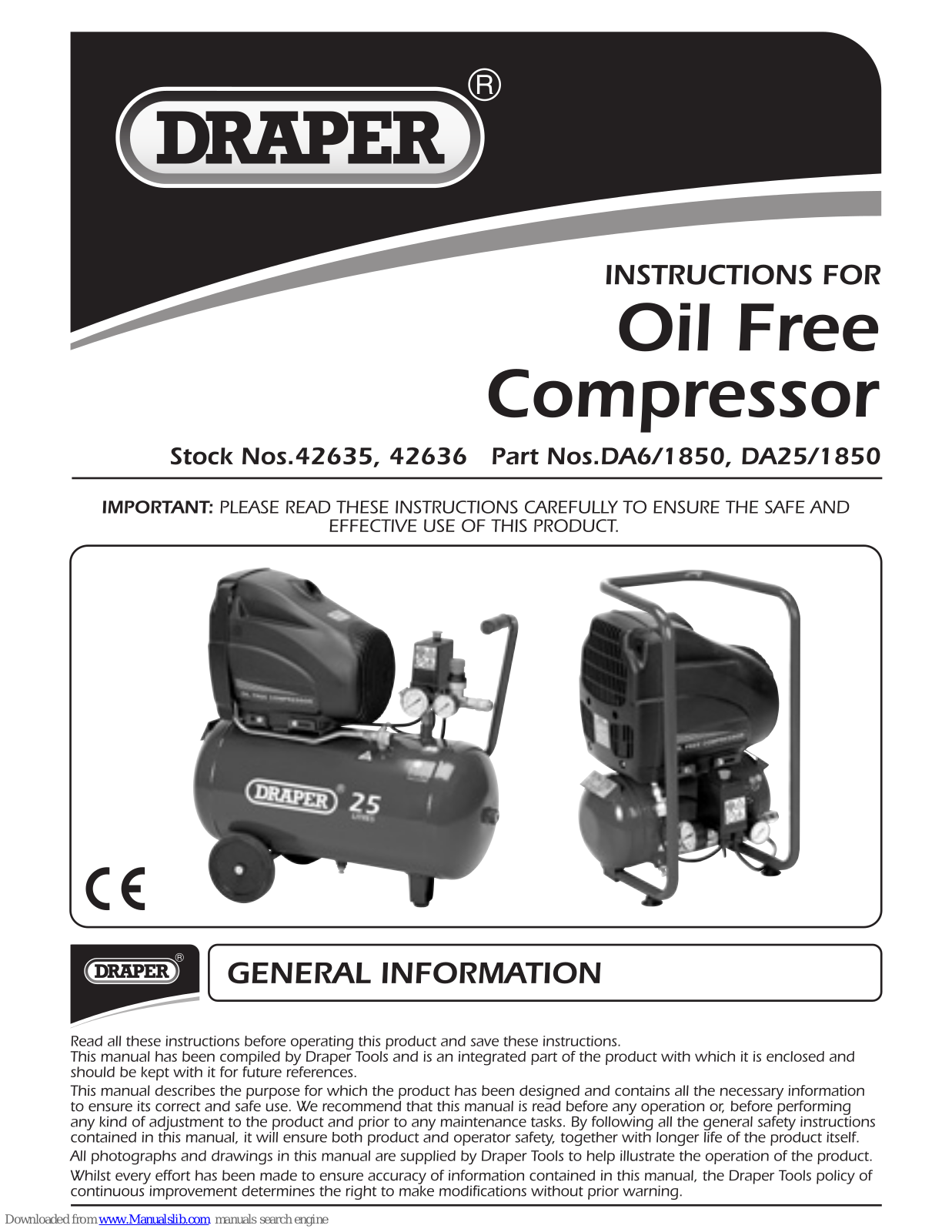 Draper DA6/1850, DA25/1850, 42636, 42635 Instructions Manual - ManualMachine.com