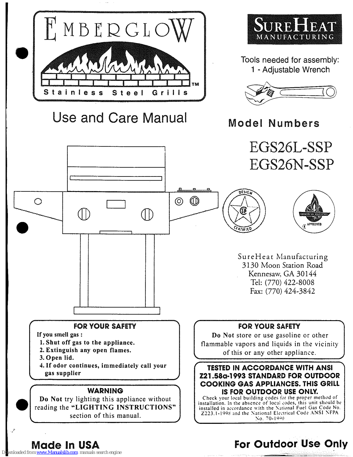 EmberGlow EGS26L-SSP, EGS26N-SSP Use And Care Manual