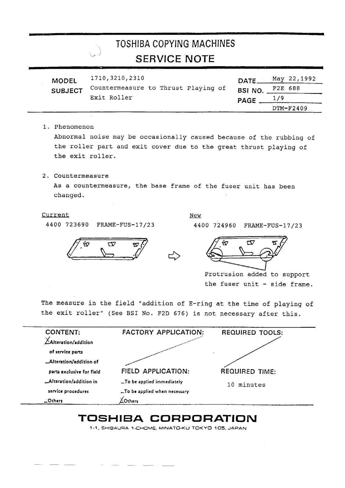 Toshiba f2e688 Service Note