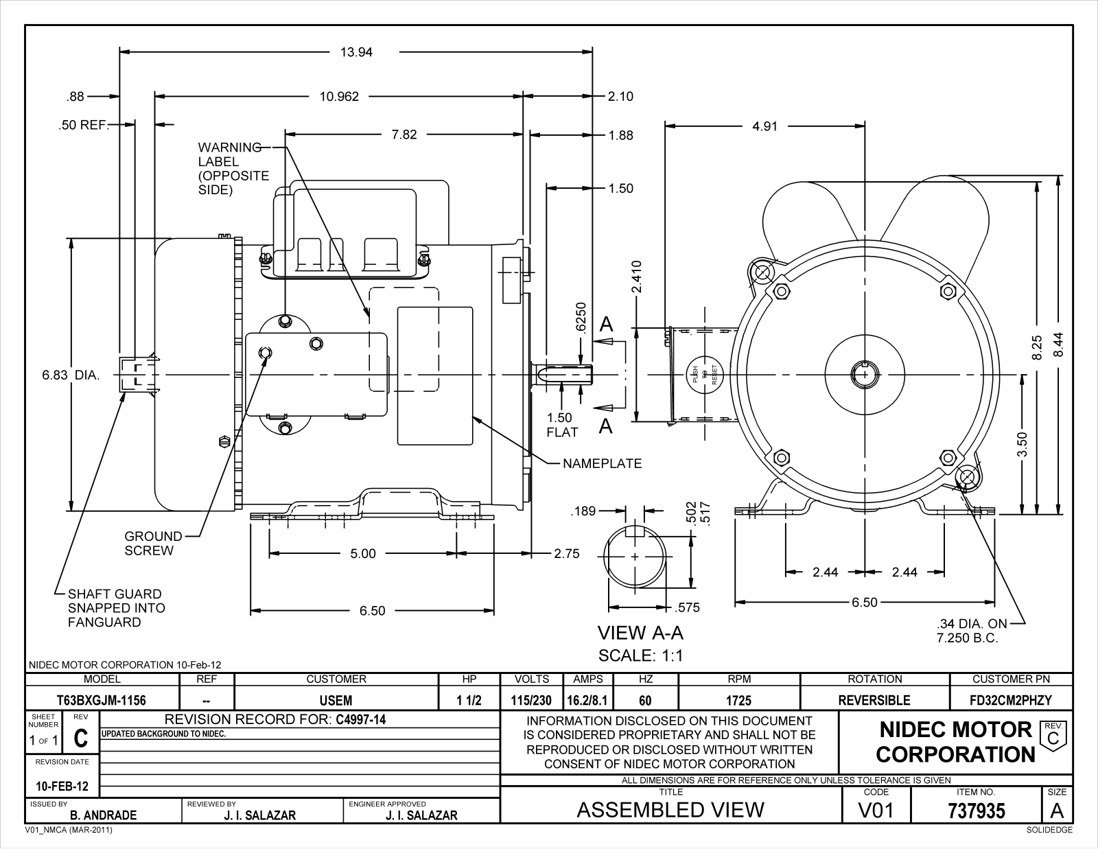 US Motors FD32CM2PHZY Dimensional Sheet