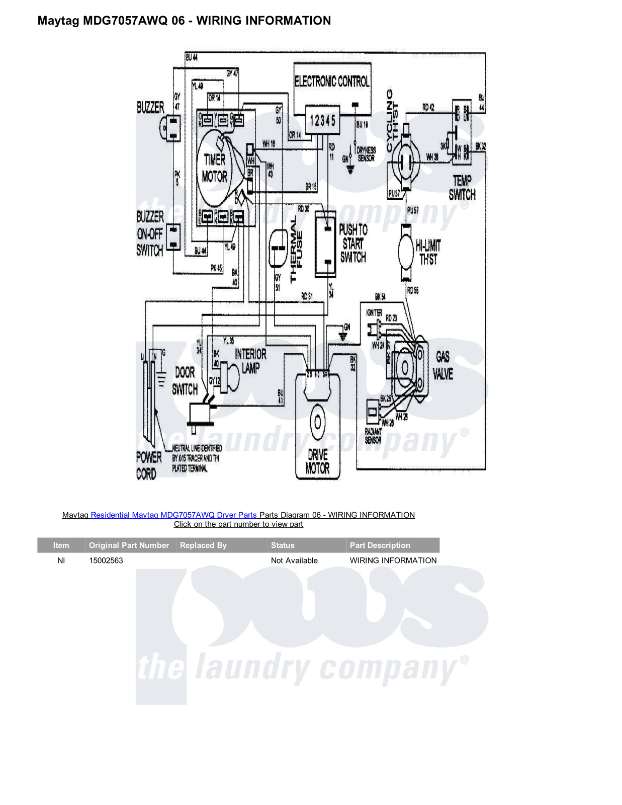 Maytag MDG7057AWQ Parts Diagram