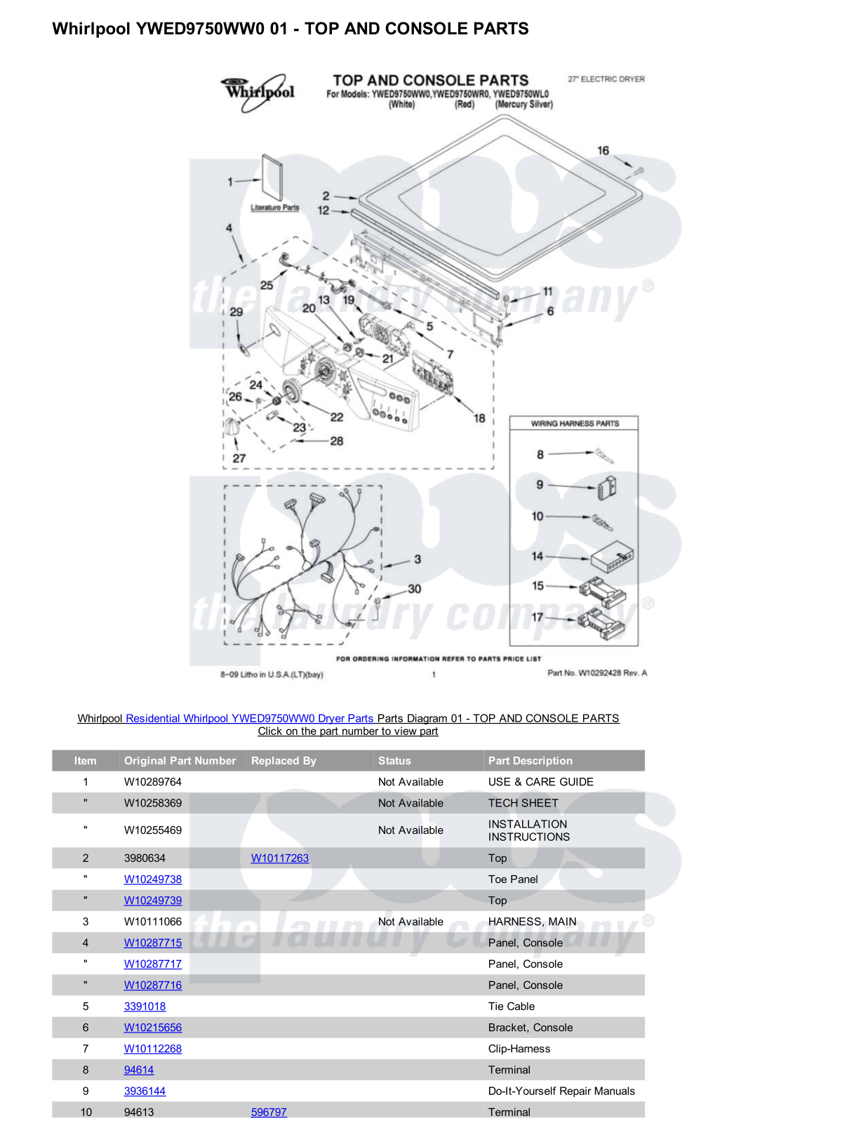 Whirlpool YWED9750WW0 Parts Diagram