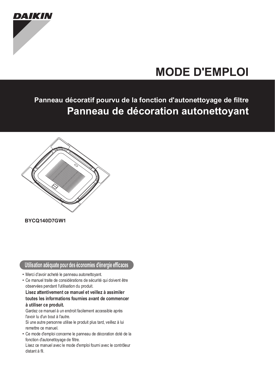 Daikin BYCQ140D7GW1 Operation manuals