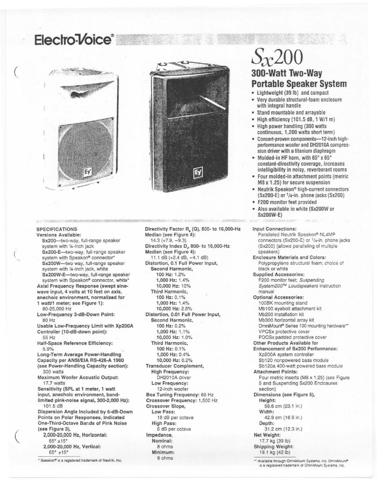 Electro-Voice Sx200 User Manual