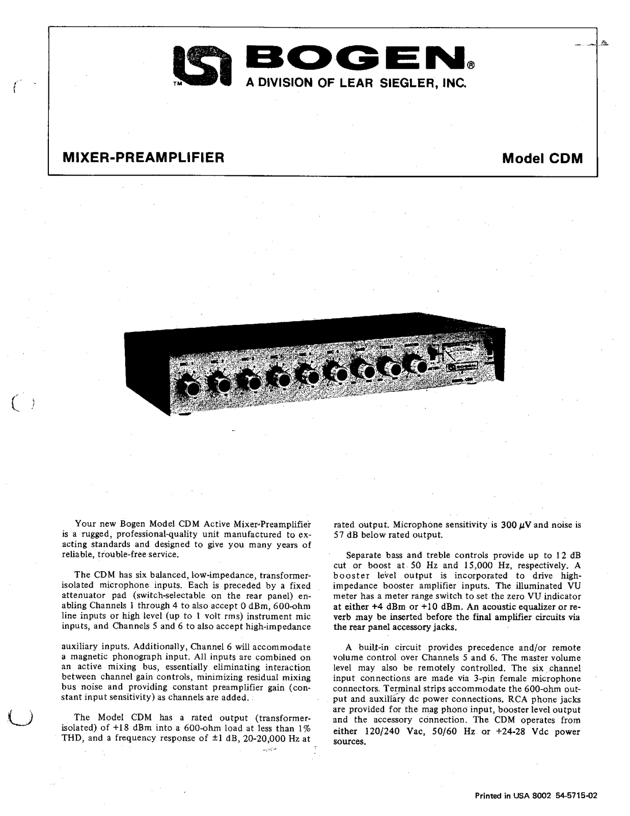 Bogen CDM Service Manual