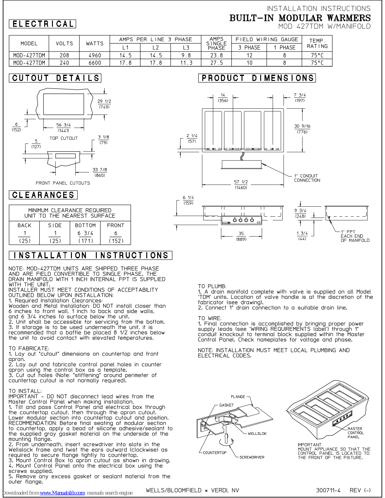 Wells MOD-427TDM Installation Instructions Manual