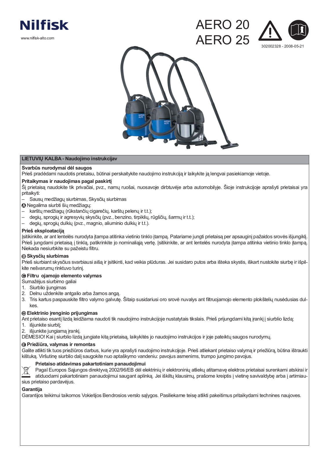 Nilfisk-ALTO Aero 20, Aero 25 User Manual