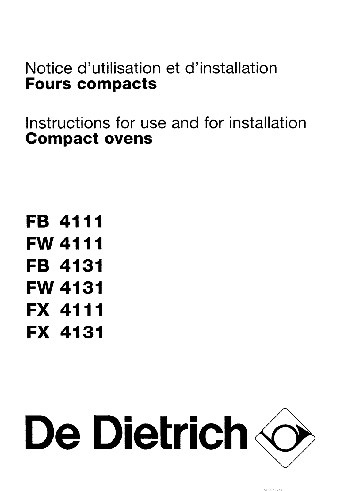 De dietrich FB4111, FW4111, FB4131, FW4131 User Manual