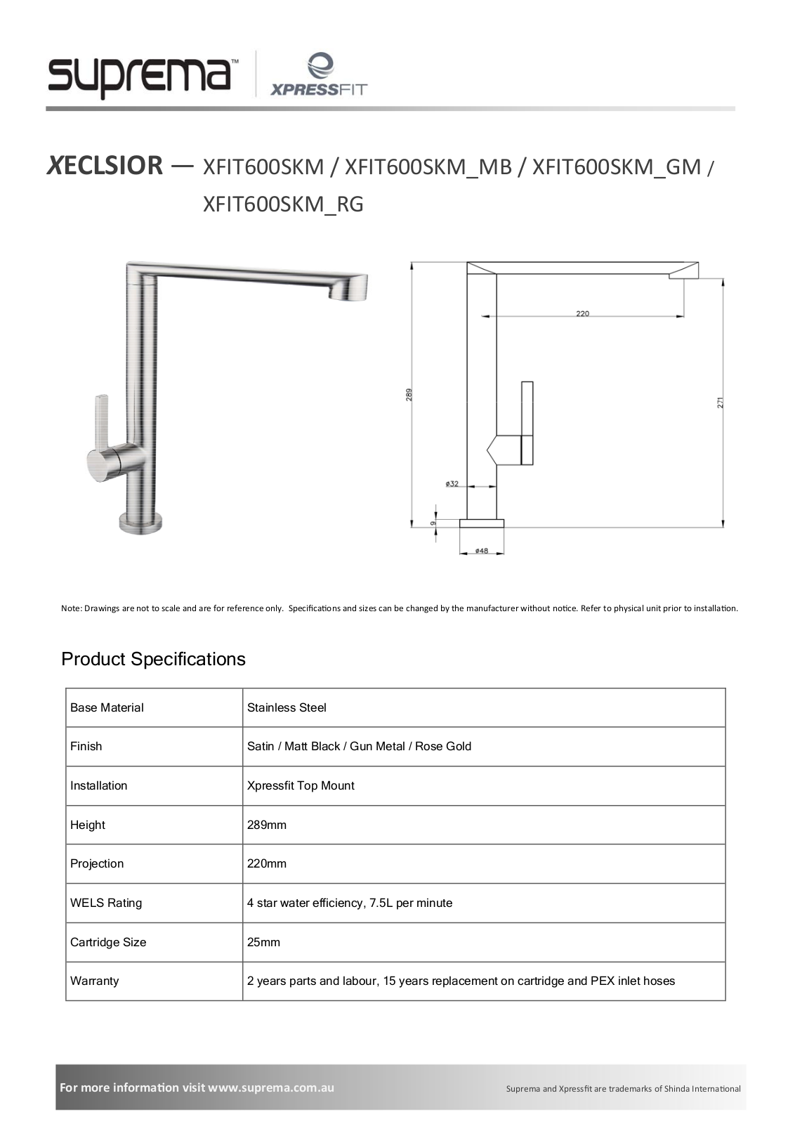 Suprema XFIT600SKM-RG, XFIT600SKM-GM, XFIT600SKM, XFIT600SKM-MB Specifications Sheet