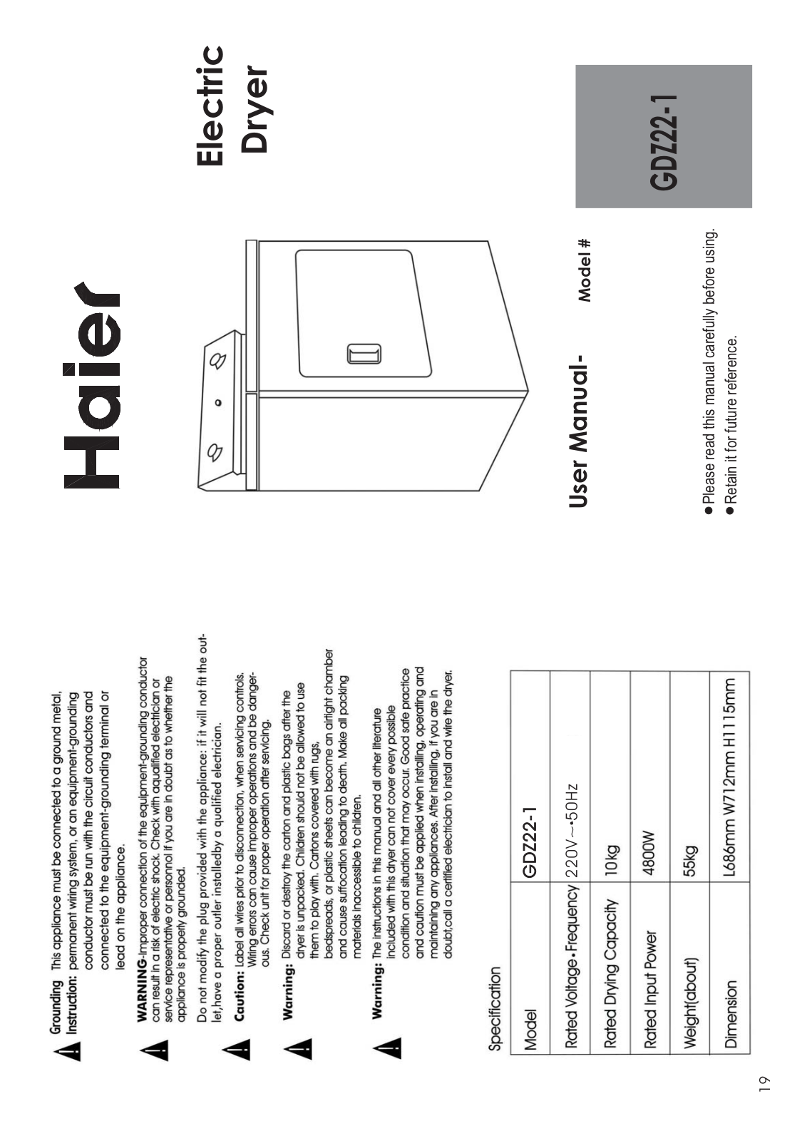 Haier GDZ22-1 User Manual