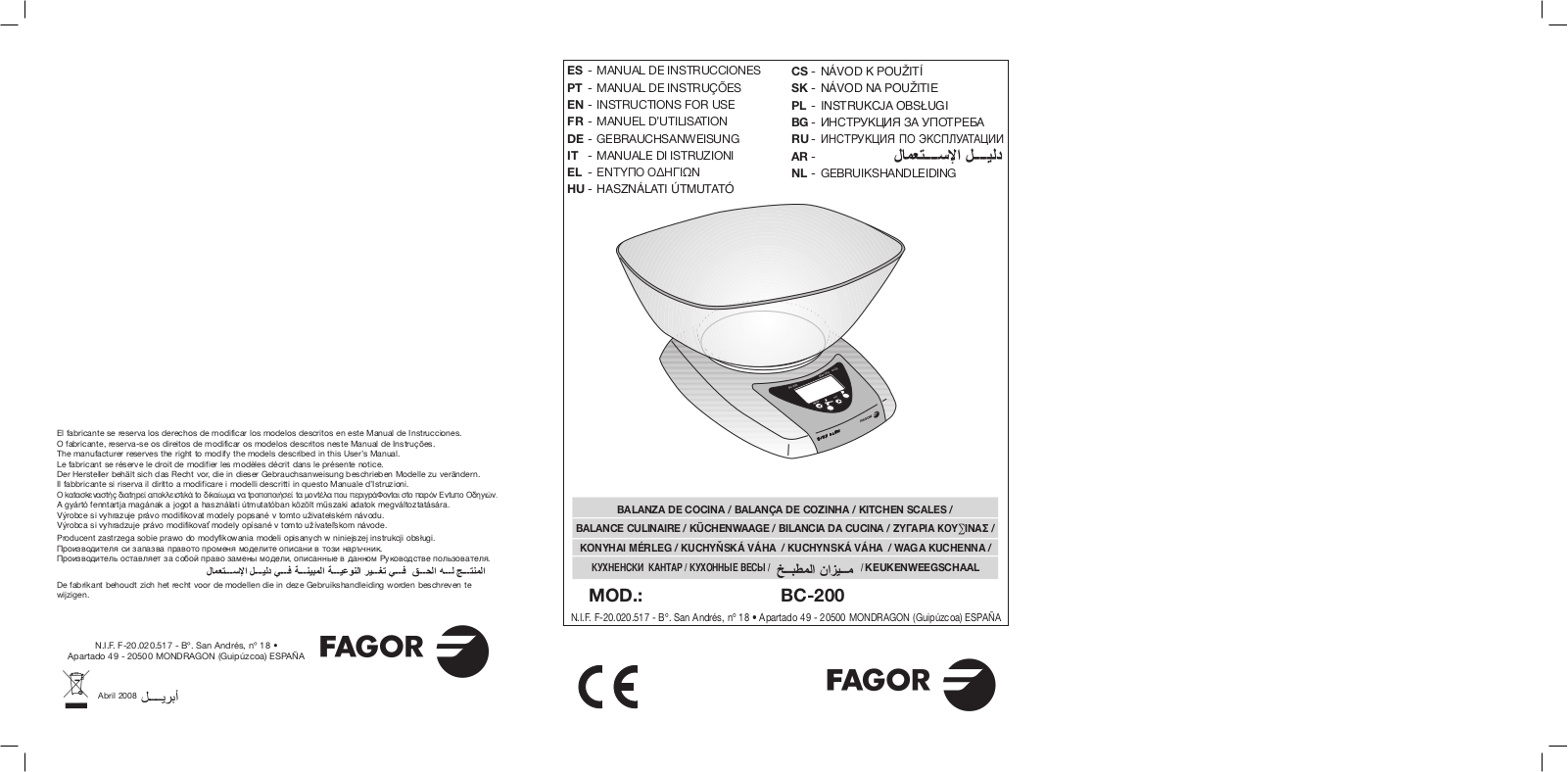 Fagor BC-200 User Manual