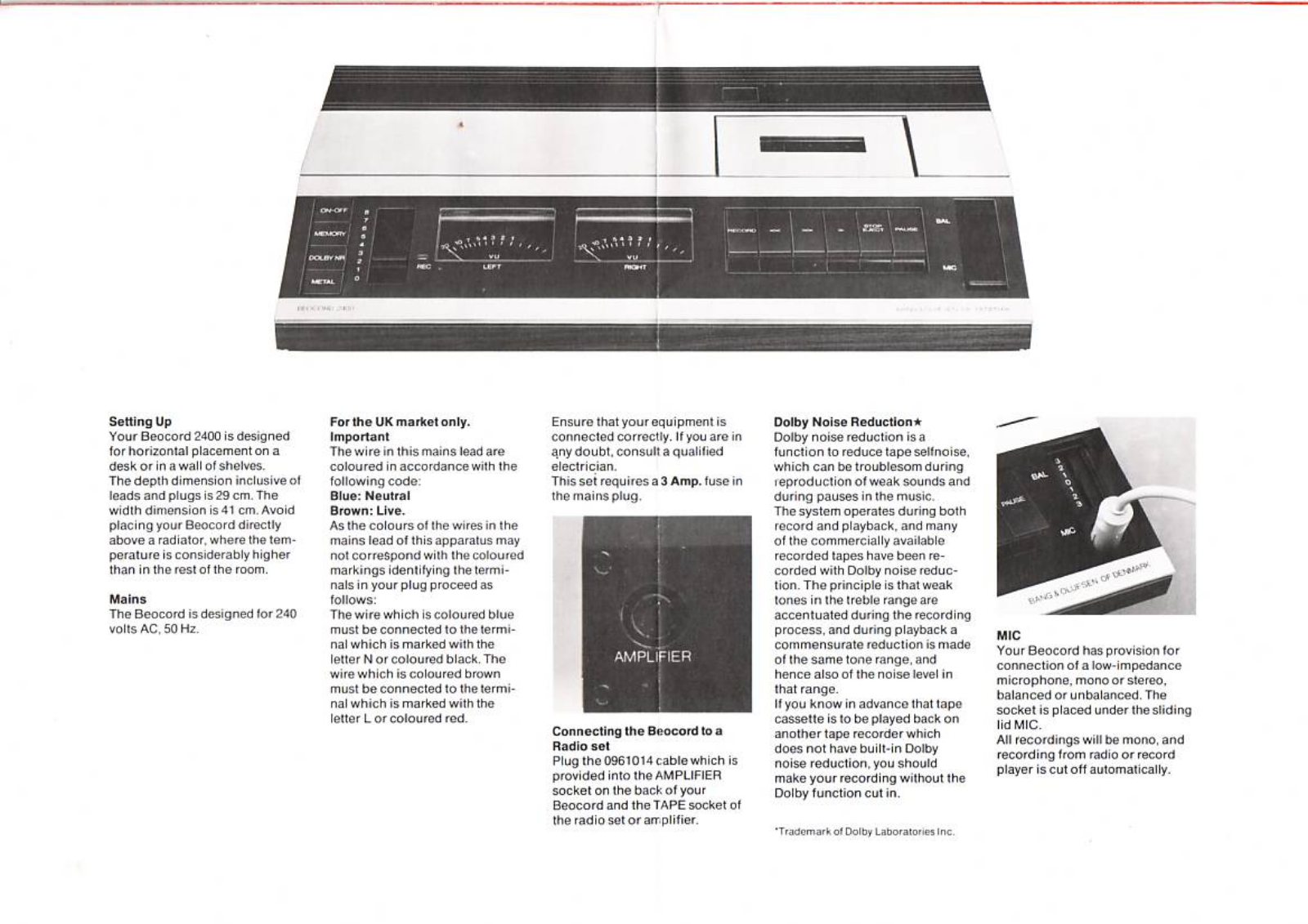 Bang and Olufsen Beocord 2400 Owners manual