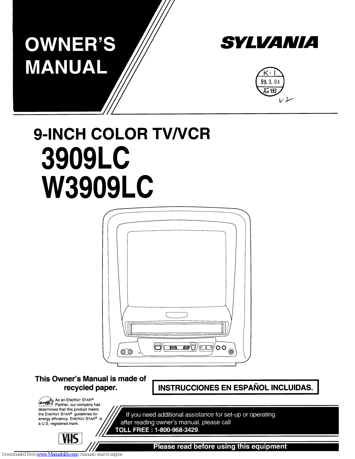 Sylvania W3909LC Owner's Manual