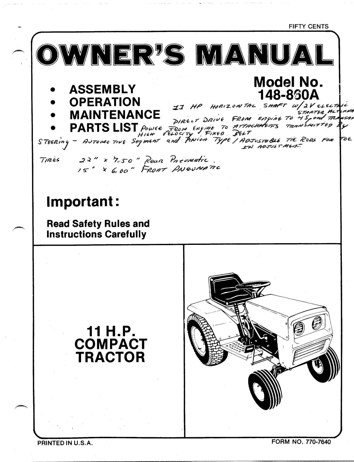 Bolens 148-860A User Manual