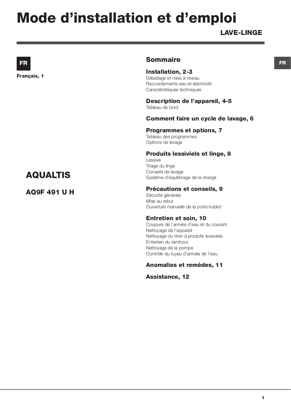 Hotpoint AQ9F 491 U H User Manual