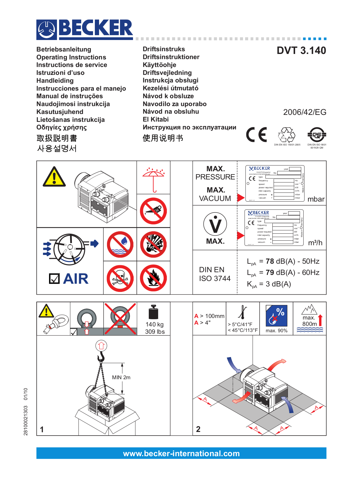 Becker dvt 3.140 Operating Instructions Manual