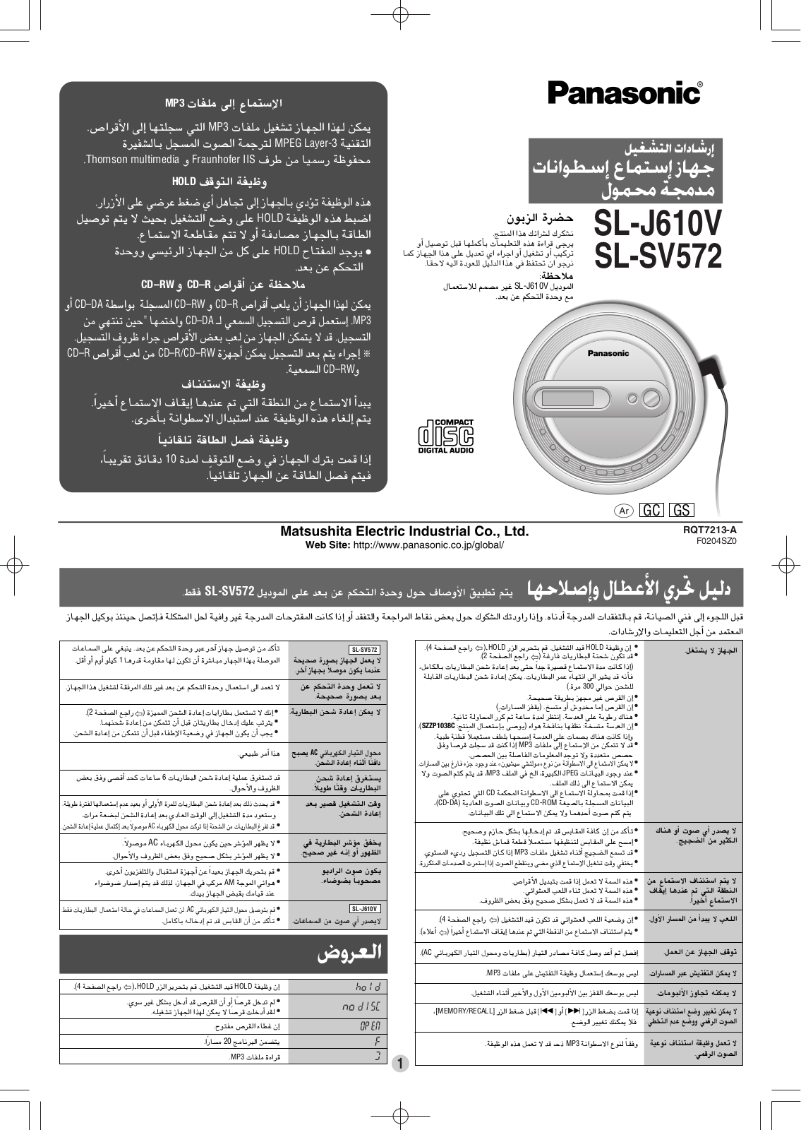 Panasonic SL-SV572, SL-J610V User Manual