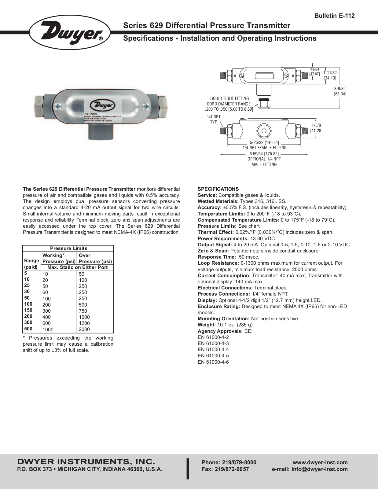 Dwyer 629 User Manual