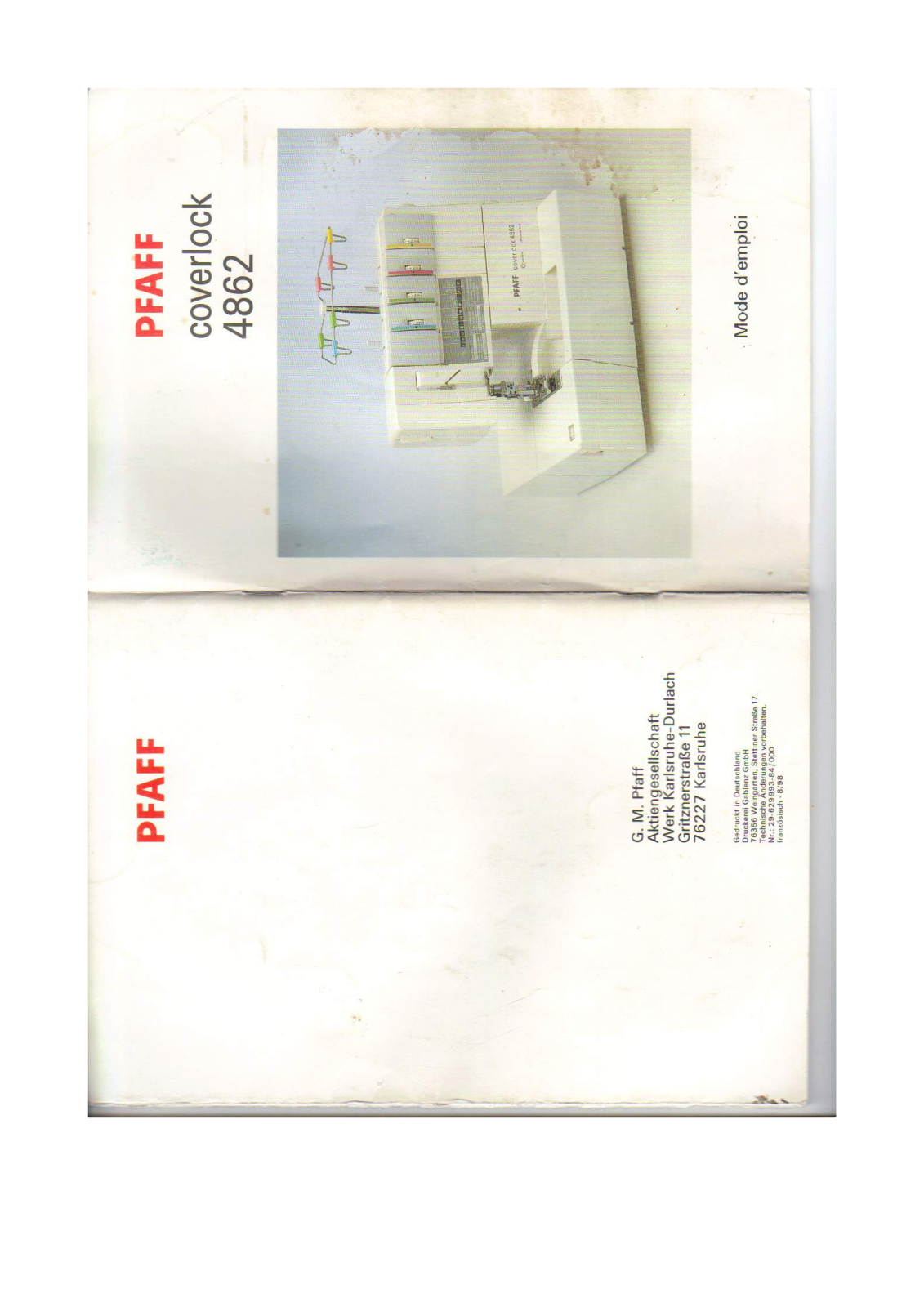 PFAFF Coverlock 4862 User Manual