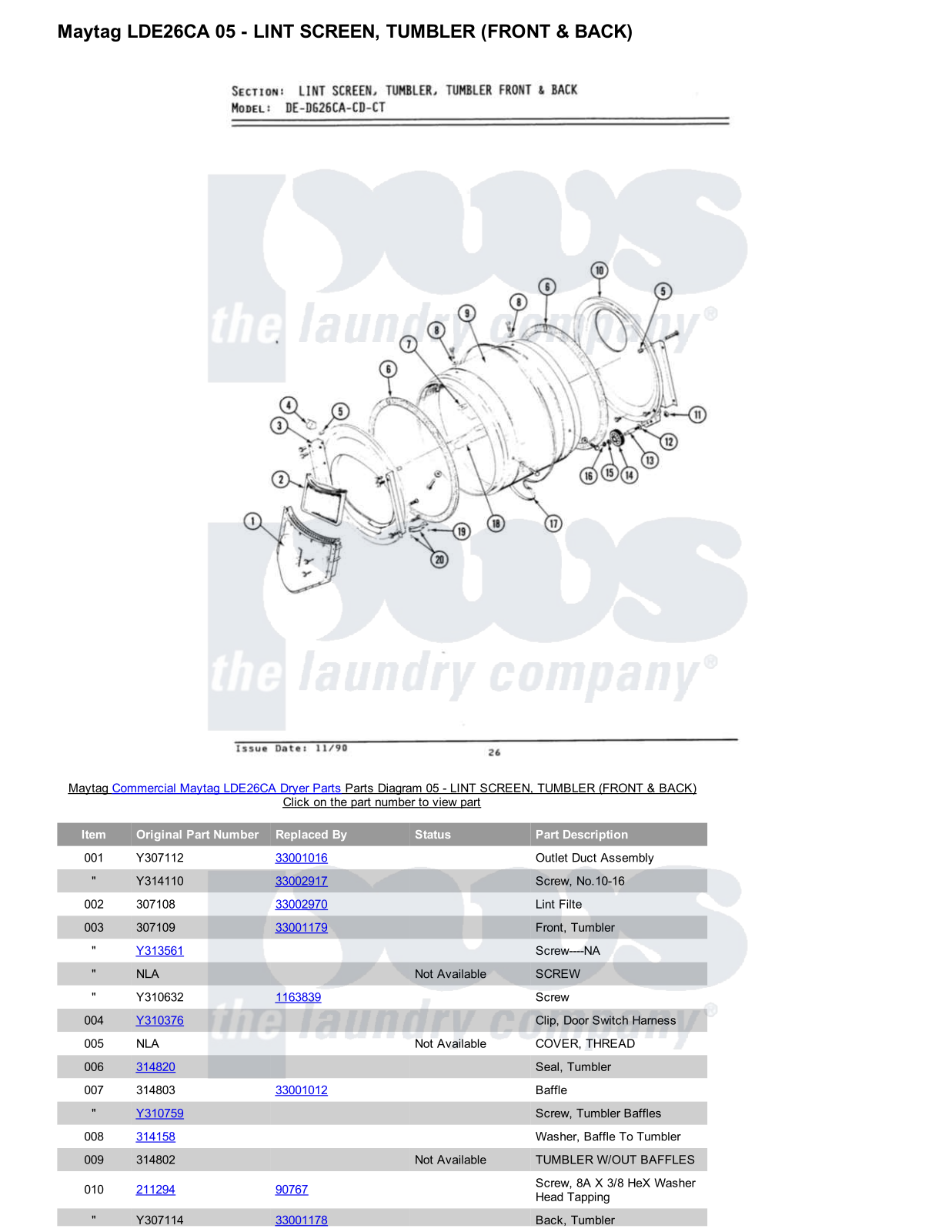 Maytag LDE26CA Parts Diagram