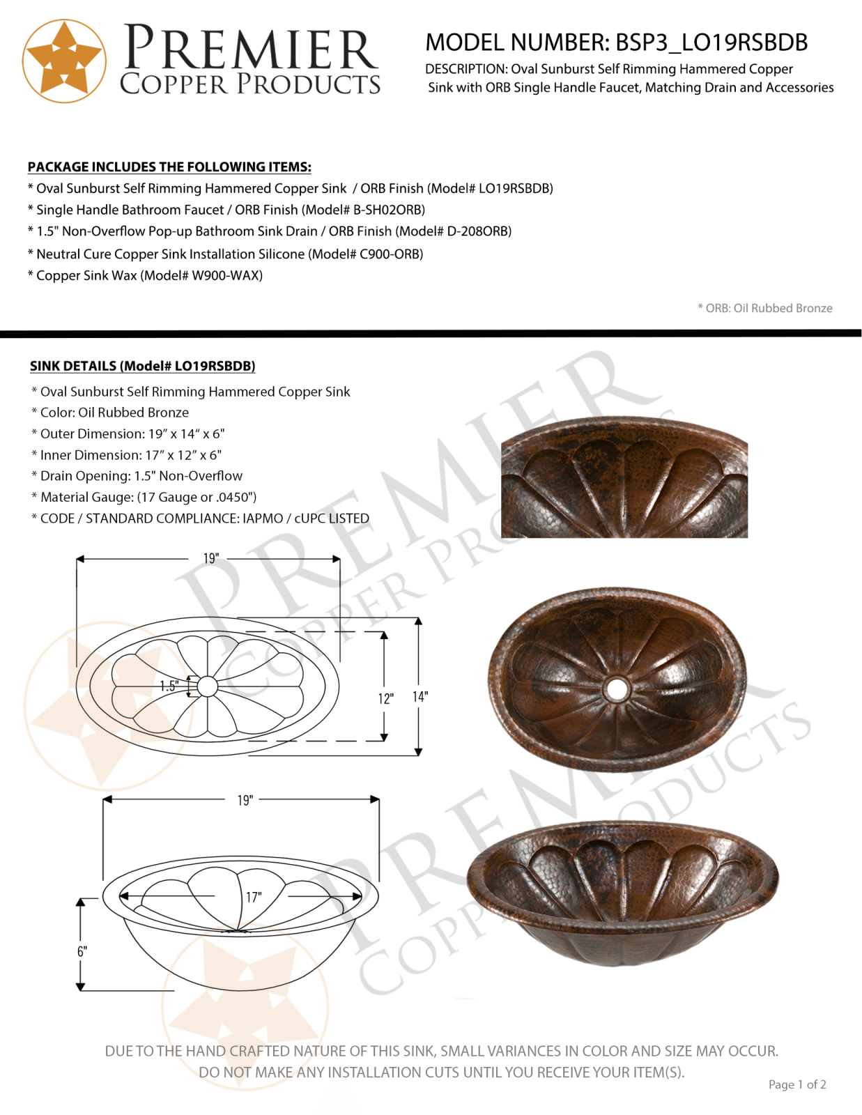 Premier Copper Products IER1625 Specifications - ManualMachine.com