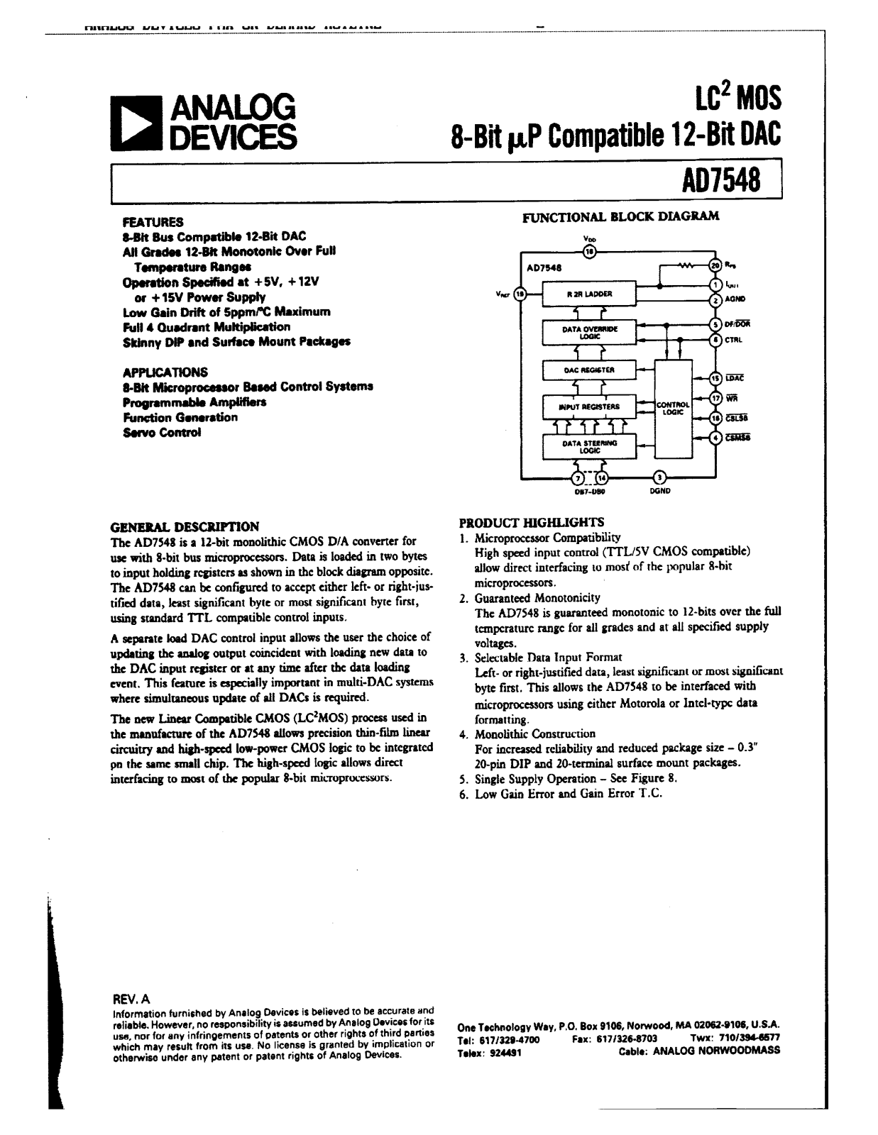 Analog Devices AD7548 Datasheet