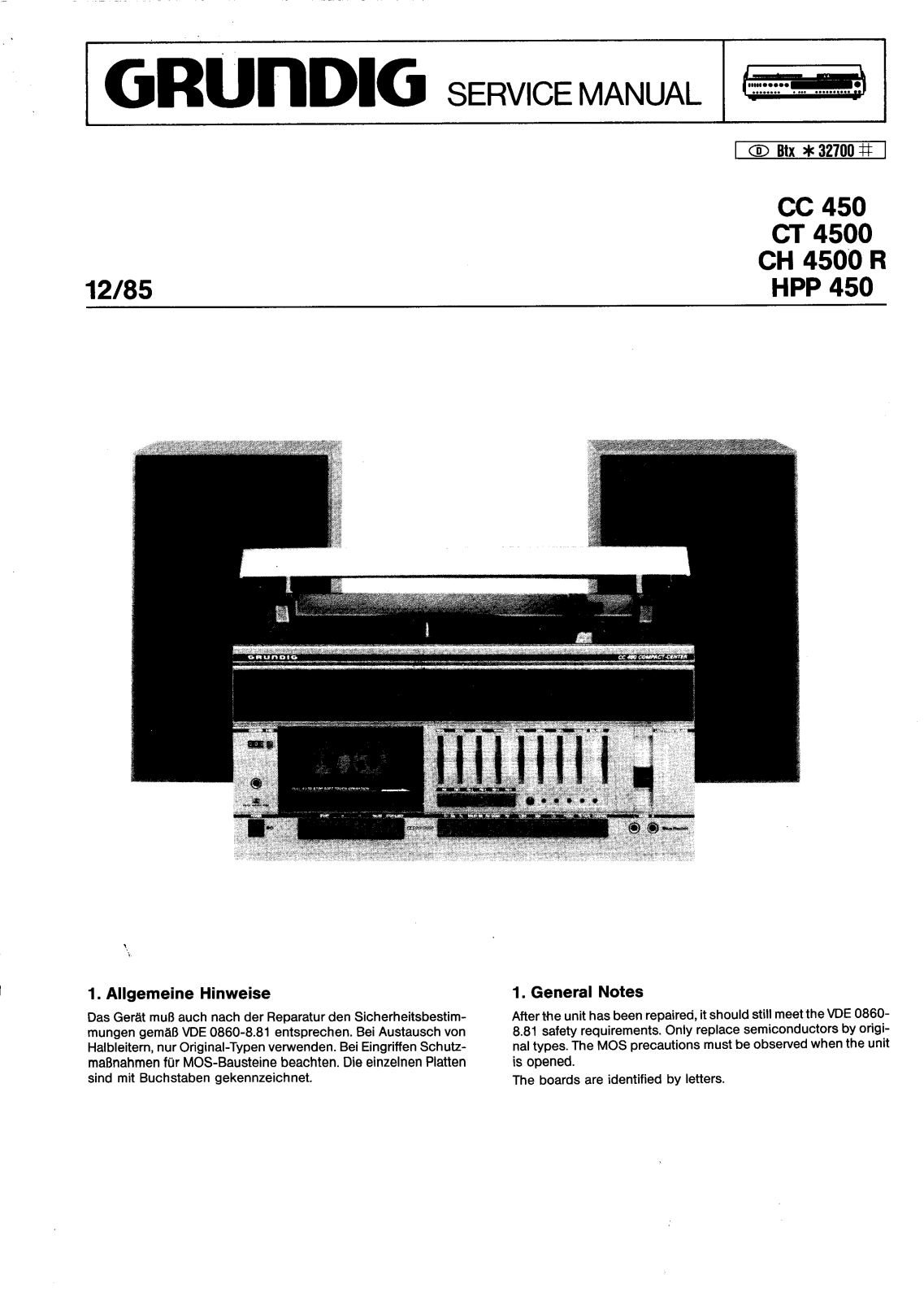 Grundig HPP-450, CT-4500, CH-4500-R, CC-450 Service Manual