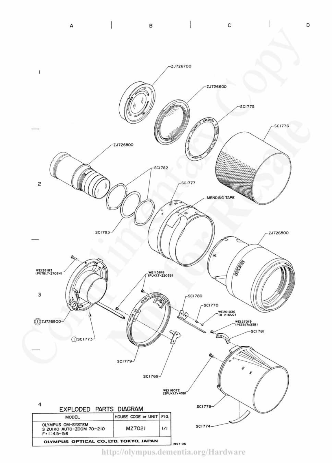 OLYMPUS 70-210mm f4.5-5.6 Service Manual