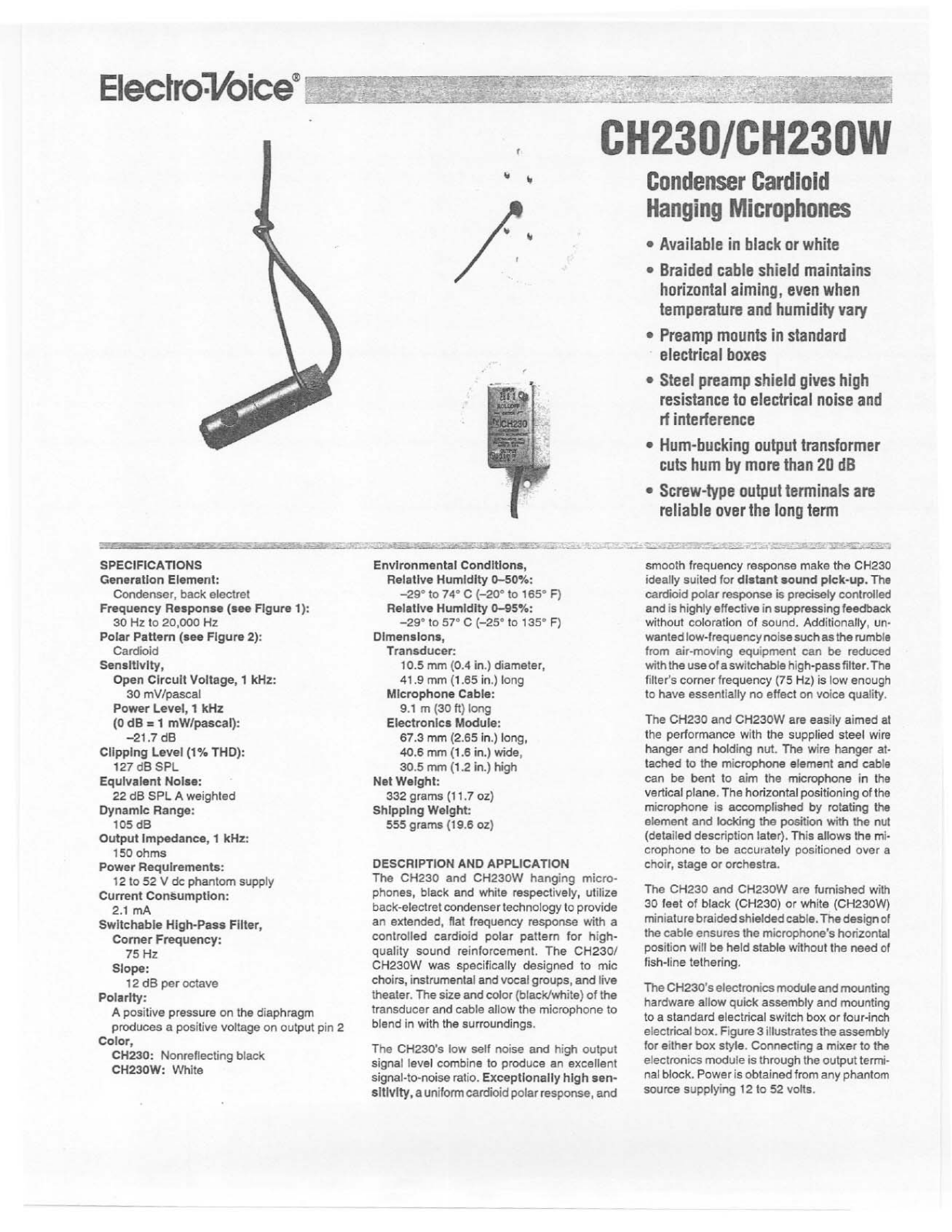 Electro-voice CH230, CH230W DATASHEET