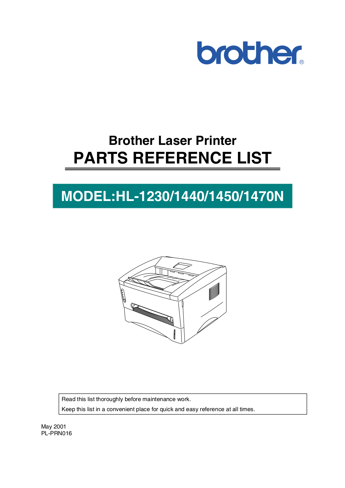 Brother HL-1440, HL-1230, HL-1470N, HL-1450 Part List